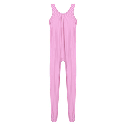 Women's Sleeveless Full Body Bodysuit Glossy Jumpsuit Gymnastics Fitness Swimming Leotard Pole Dance Costume Clubwear Lingerie