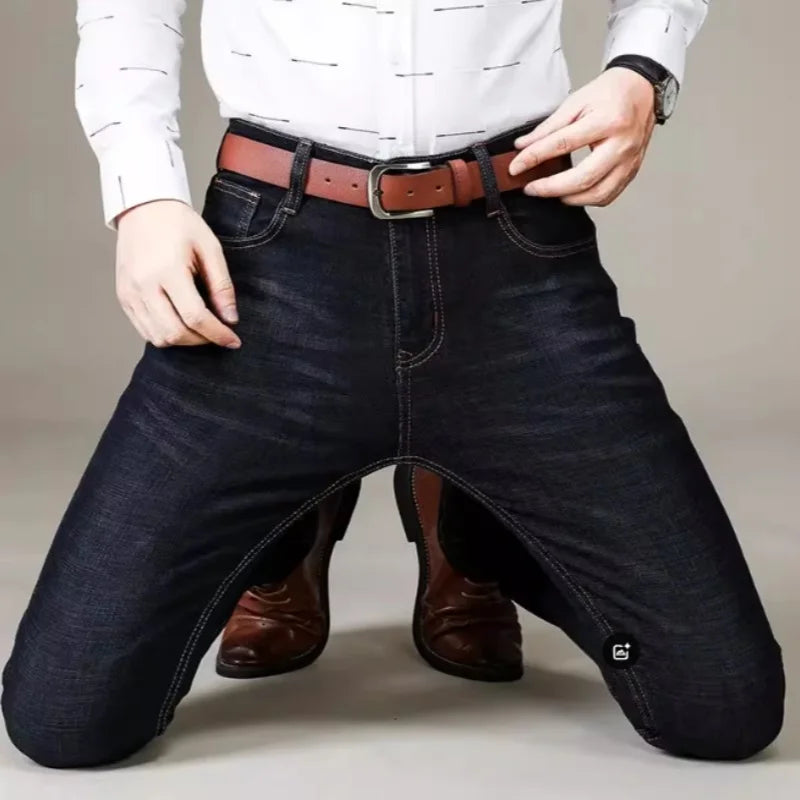 2025 New Business Men's Jeans Casual Straight Stretch Fashion Classic Blue Black Work Denim Pant Trousers Male Clothing