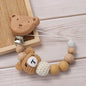 Cartoon Bunny Pacifier Chain Clip Wood Crochet Bear Teething Chain Baby Teether Soother Holder Newborn Chew Toys Pacifier Clips
