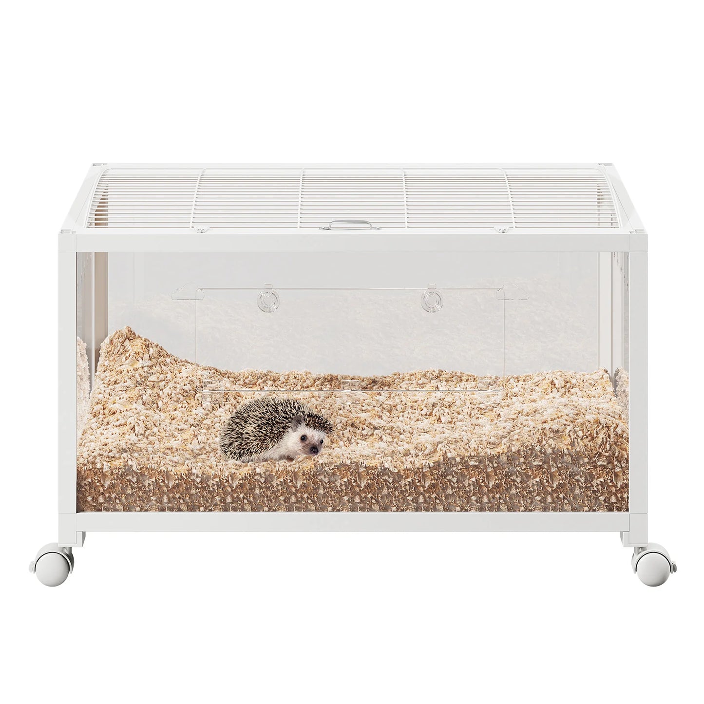 Large Hamster Cage - Metal Frame, Glass Bottom, Acrylic Sides - Chew-Proof Stackable Small Animal Habitat Box with Wheels and Door for Hamsters Gerbils Rats & Small Pets