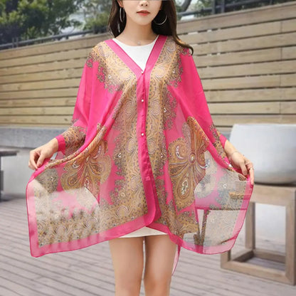 Women Shawl Cashew Print Beads Ladies Loose-fitting Sexy Cover Up for Vacation Woman Scarf Ladies Shawl