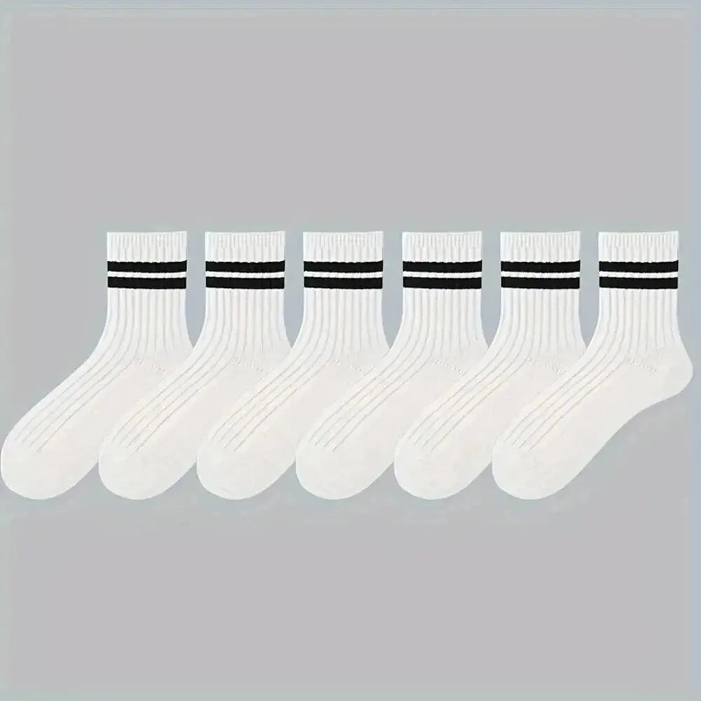 6/10 Pairs Men's Socks Spring Autumn Simple Casual Black White Striped Socks Breathable Mid Tube Sock High-quality Round Neck