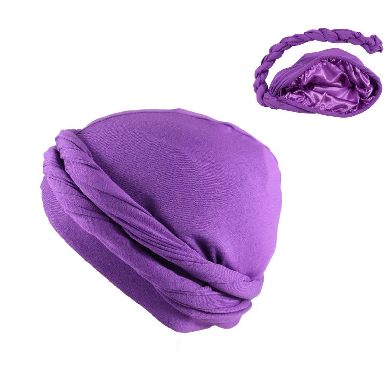 2022 New Elastic Men's Turban Hat Satin Lining Stretchy Men Bandana Indian Cap Fashion Male Hip Hop Caps Headband Biker Headwrap