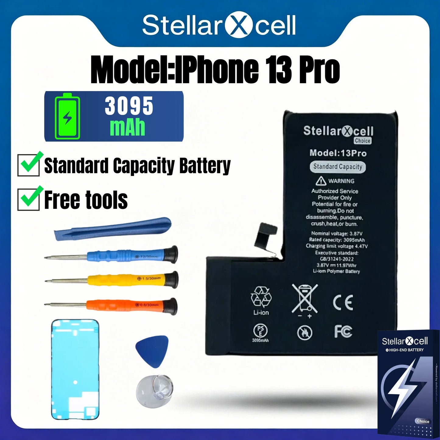 StellarXcell Choice Battery for iPhone 11 12 13 14 15 Mini Plus Pro Promax Original Capacity Replacement Bateria High Quality