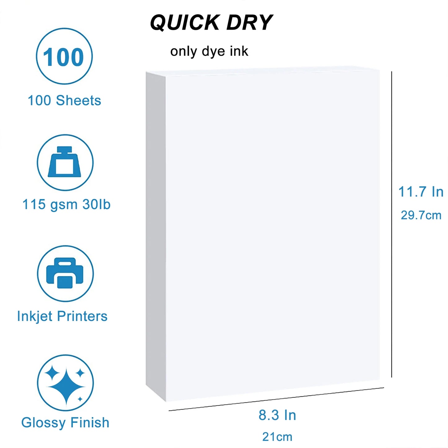 100 Sheets A4 Printable Single Side Photo Paper for Inkjet Printer, Bright Color, Suitable for Photography, Family, Festivals