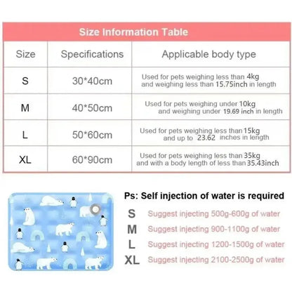 Floor Mat Self Water Adding Ice Gel Cooling Cushion Portable Durable Pet Cold Bed For Small And Large Dogs Summer Rest Accessory