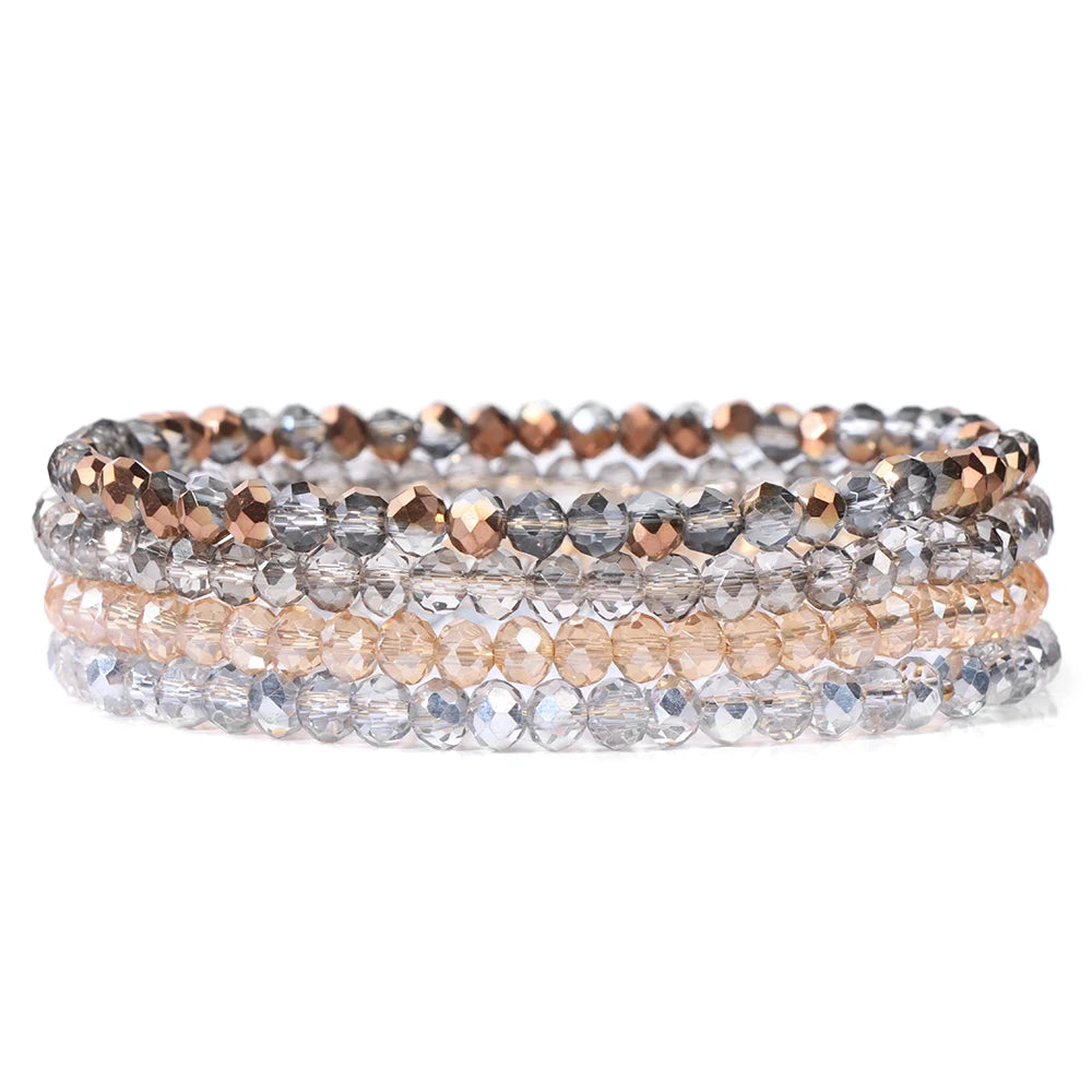 4Pcs/set Shinning Crystal Beads Elastic Bracelet Bohemian Faceted Colorful Crystal Glass Beaded Bracelet Bangles Set For Women