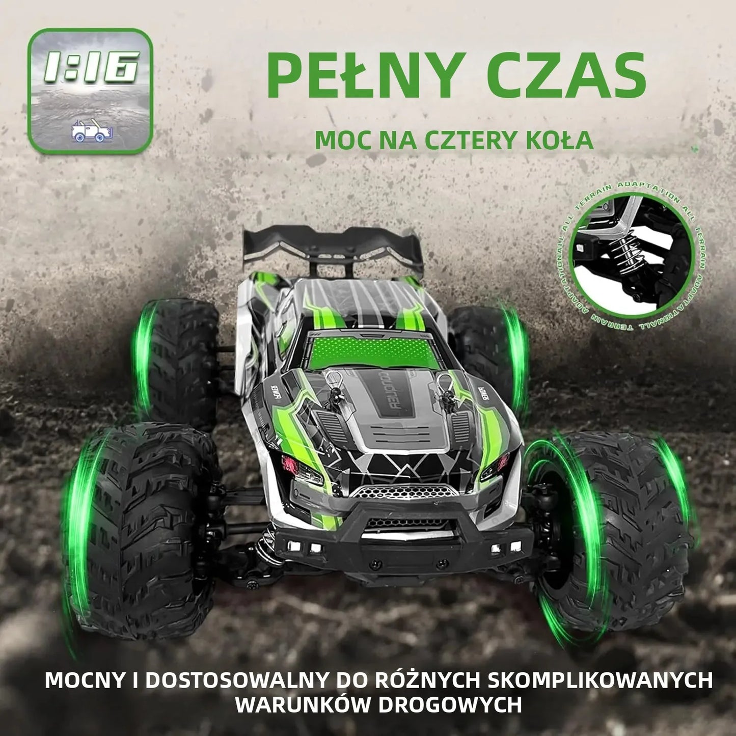 "1:16 4WD RC Car (50km/h): LED Lights, Off-road High-Speed Drift. For Boys & Off-road Fans. Monster Truck Toy – Christmas & New