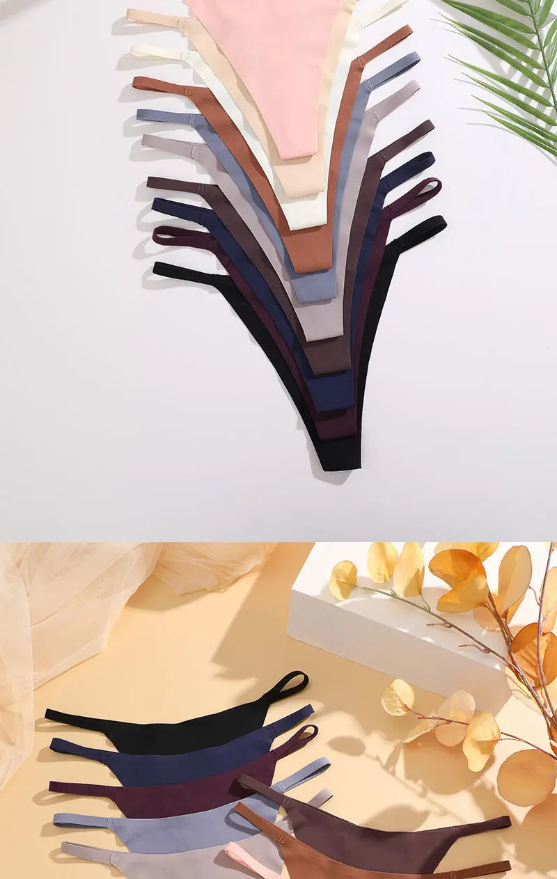 4PCS/Set Silk Seamless Thongs for Women Sexy Low Rise Panties Female Ultra Thin Breathable Underwear G-String T-Back Underpants