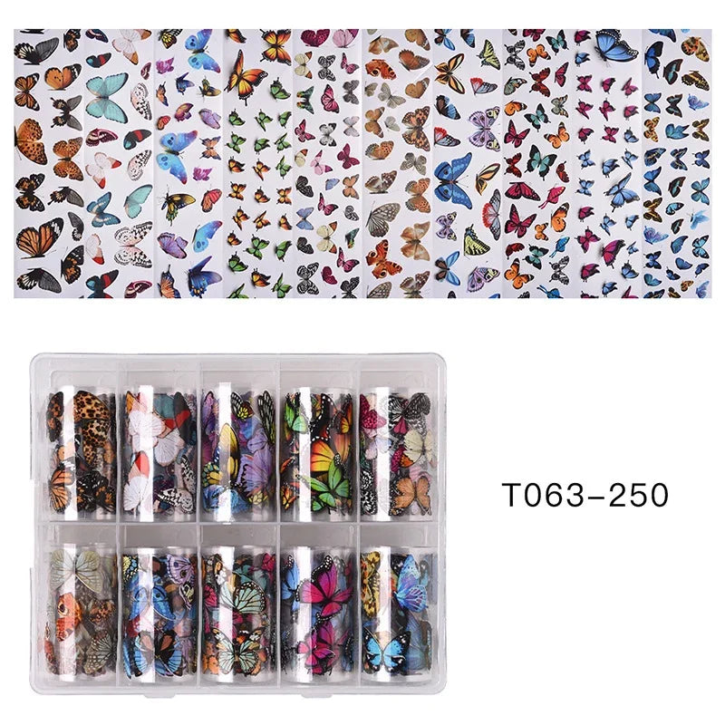 10 Patterns New Metal Nail Foils for Transfer Paper Stickers Floral Chameleon Nails Wraps DIY Water Marble Nail Art Decorations