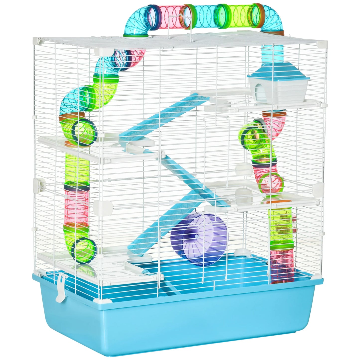 Large 5-stage hamster rodent cage with water watering tunnel wheel Dim. cages room ladder for pet animals, hamster cages rat cages, pet animals furniture