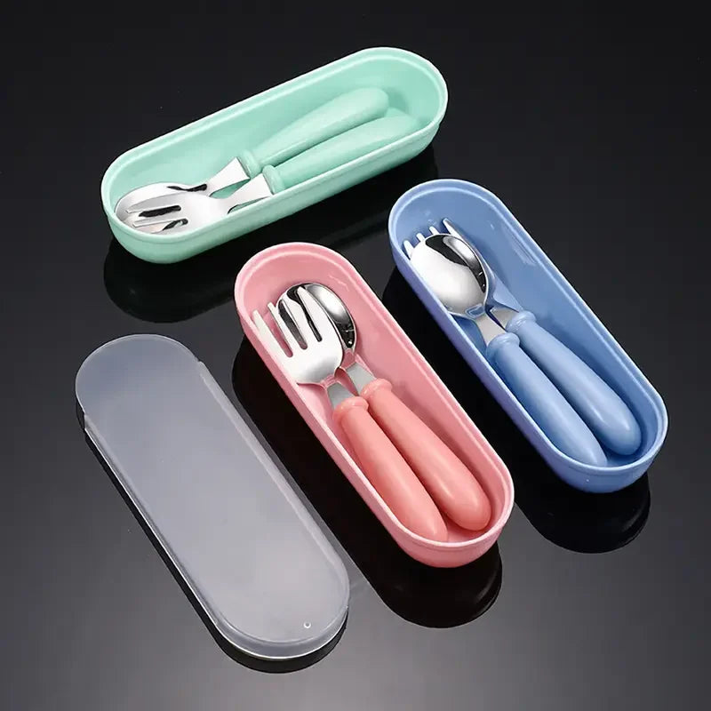 Set Of 2 Stainless Steel Children's Cutlery Spoon/fork Box Suitable For Baby Cutlery, Ideal As A Gift For Mothers And Babies
