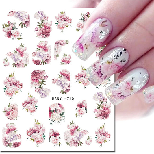 3d Nails Art Decals Spring Fruits Pink Full Tips Peony Magnolia Flowers Adhesive Sliders Stickers Decoration For Nails Manicure