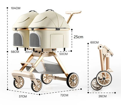 Twin Pet Cart Double Cabin Walking Pet Artifact Cat and Dog Outdoor Small and Medium Lightweight Foldable Double Layer Cart