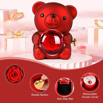 Teddy Bear Rose Gift Box, Jewelry Box with Hidden Space for Ring or Earrings,Jewellery Not Included,for Mother's Day,Anniversary
