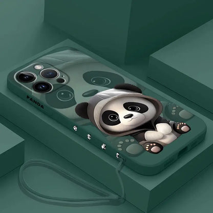Cute Panda Phone Case for iPhone 11 13 16 Pro 14ProMax 15 Plus XS Max XR SE 8 7 12 Mini Silicone Cover Soft
