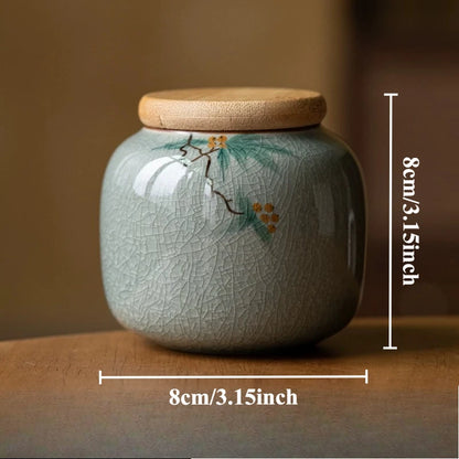 1pc Ceramics Hand Drawn Plum Blossom Urn for Ashes Pet Corpse Cremation Coffin Chinese Style Mini Urn with Lid for Ashes