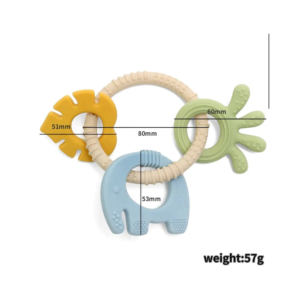 4 In One Baby Silicone Teether Ring BPA Free Rattles Bracelet Food Grade Elephant Cute Octopus Shaped Teething Ring Toys