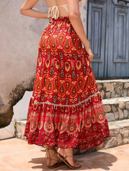 Women's Casual Temperament Skirt Women's Fashionable Bohemian Printed Elastic Waist Temperament Skirt Big Sway Temperament Skirt