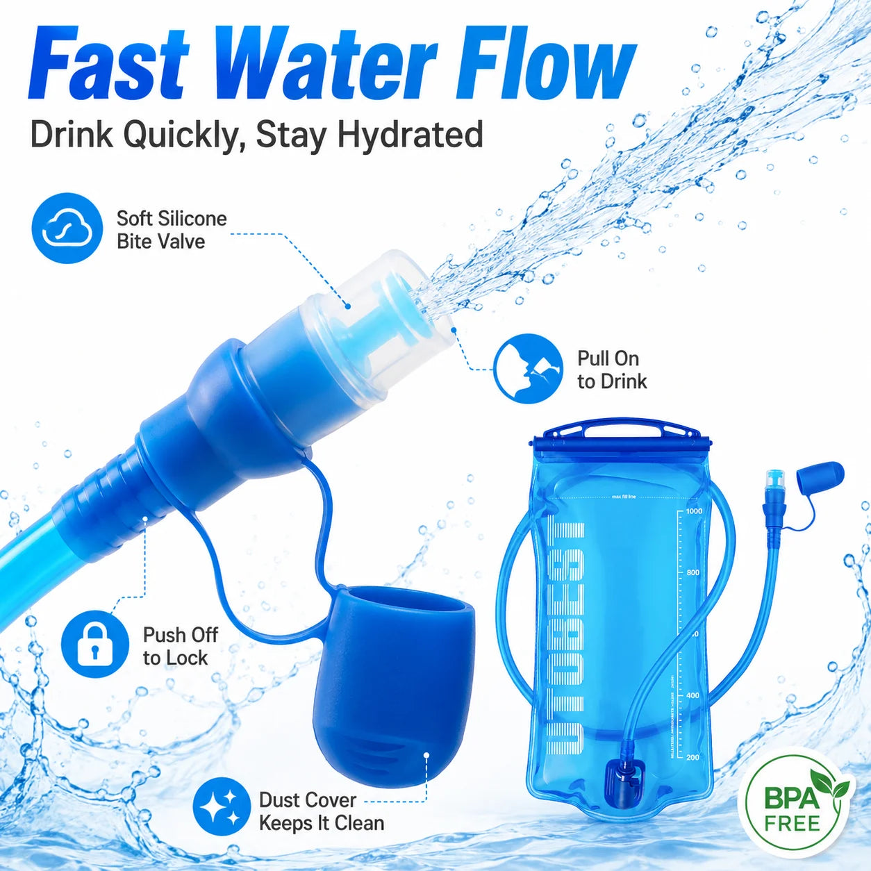 UTOBEST 1L/1.5L/2L/3L Hydration Bladder Water Reservoir Water Bag BPA Free for Running Cycling Hiking