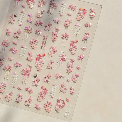 White Flower Petal Cherry Blossom Peach Blossom Falling Petal Floral Gradient 5D Self Adhesive Nail Art Sticker Manicure Decals