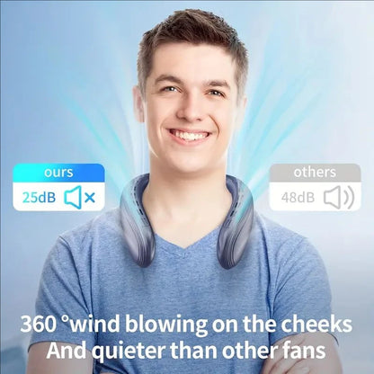 Portable Bladeless Neck Fan with Cooling Plate - Quiet Rechargeable USB Charged Air Conditioner for Travel Camping & Outdoor Adv