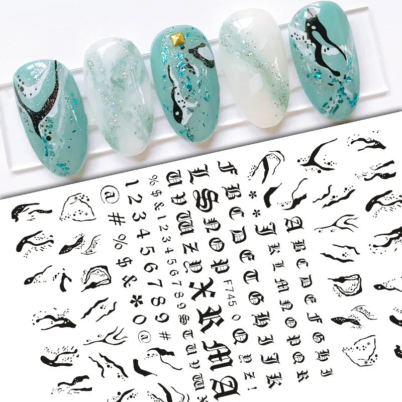 Black and White Love Flowers Line Art 3D Stickers Nail Decals Nail Art Accessories Butterfly Rose Nail Stickers Nail Sliders