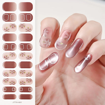 1Sheet Cured Gel Nail Strips Sticker Long-Lasting Nail Polish Strips Wraps Full Cover Gel Nail Art Stickers UV/LED Lamp Required