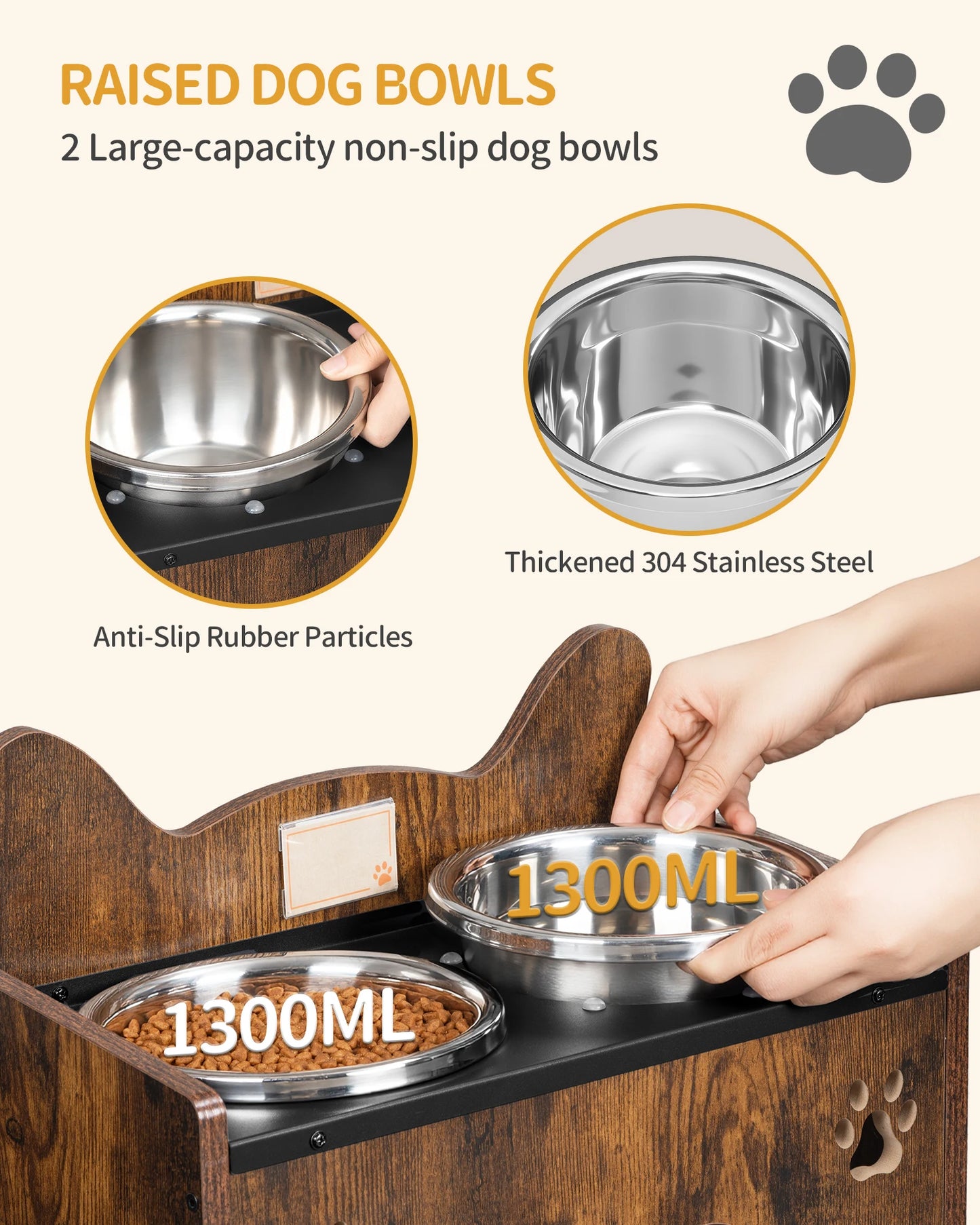 Raised Dog Bowl, Includes Two Stainless Steel Bowls with Splash-proof, Squeaky-Free Design, Suitable for Small and Medium Dogs