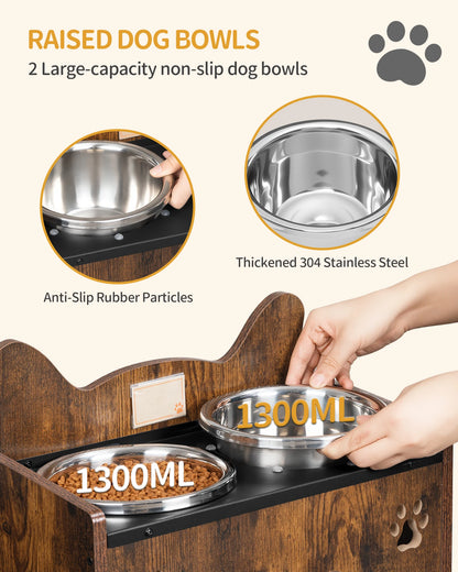 Raised Dog Bowl, Includes Two Stainless Steel Bowls with Splash-proof, Squeaky-Free Design, Suitable for Small and Medium Dogs