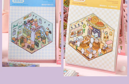 3D Diorama Sticker Book 20 Pages Mini Scene Cute Cartoon Animal Ghosts Theme DIY Scrapbook Toy Fun Stress Relief Kids Adult Gift