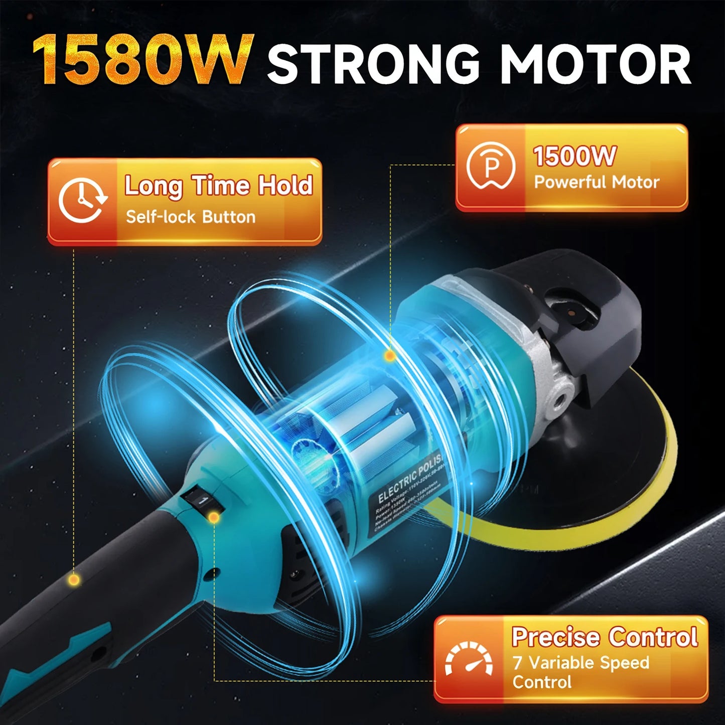 Podofo Car Buffer Polisher 1580W 6inch Car Polisher 7 Variable Adjustable Speeds Car Polishing Machine for Car Detailing Waxing