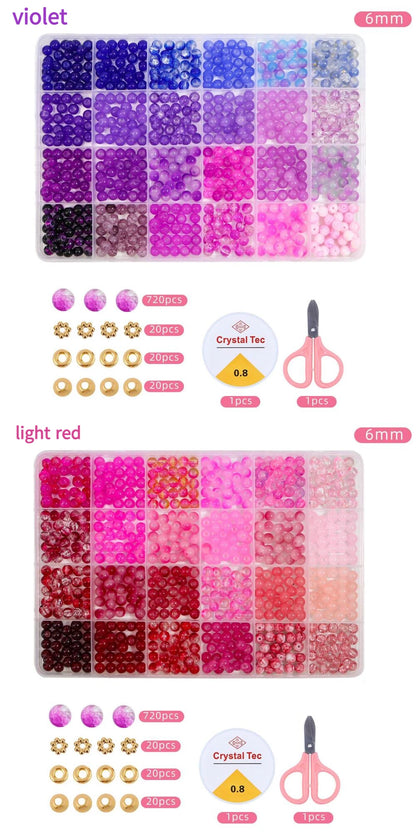 Glass Beads 24Colors 6mm Bracelet Making Kit Jewelry Supplies Tool DIY Handmade Crystal Glass Beads Elastic String Charm Spacers