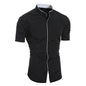 Summer Men's Stand Collar Solid Color Block Short Sleeve Casual Fashion Single Breasted Contrast Shirt