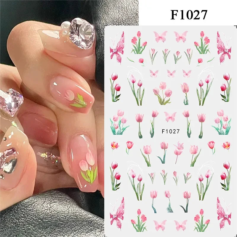 Black and White Love Flowers Line Art 3D Stickers Nail Decals Nail Art Accessories Butterfly Rose Nail Stickers Nail Sliders