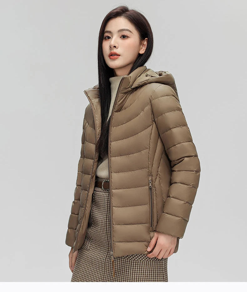 Women's plus Size M-6XL Hooded Puffer Jacket 90% Down Quilted Warm Coat Parka with Detachable Hat Winter Outerwear
