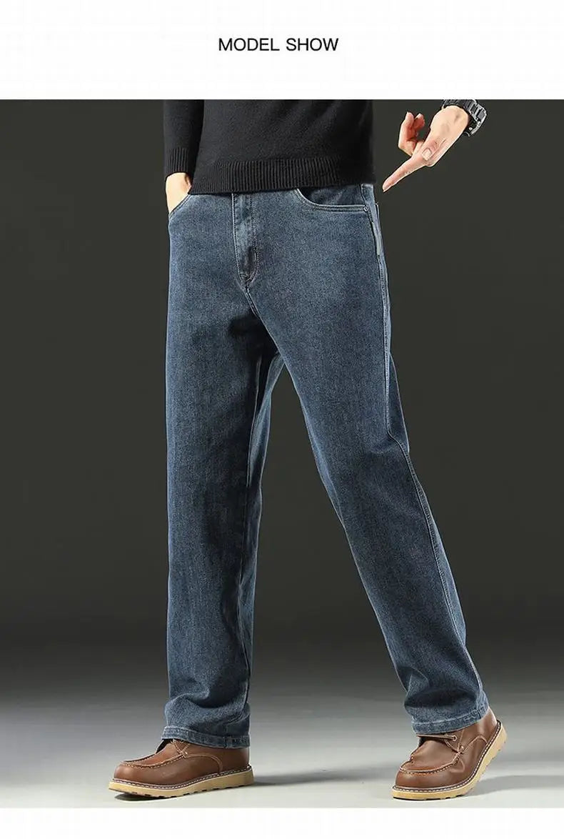 Spring and Autumn Men's Baggy Jeans Casual Straight Stretch Versatile Wide-leg Business Denim Pants Comfortable Loose Trousers