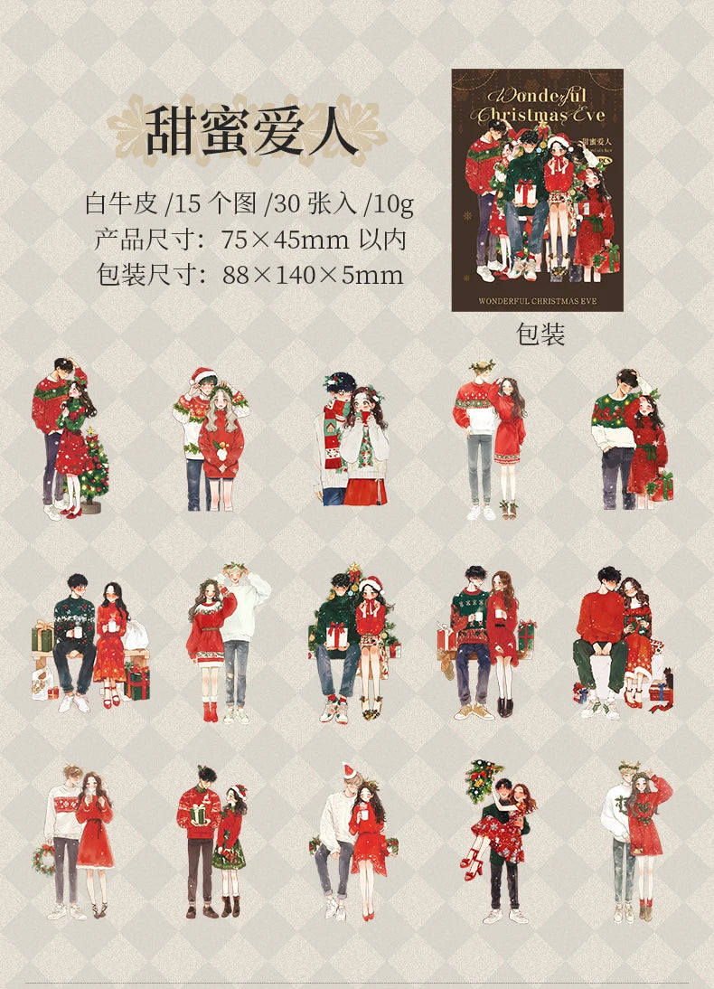 30sheets/pack Christmas Girl Stickers Aesthetic Stick Labels Decorative Diary Album Material Scrapbooking Supplies