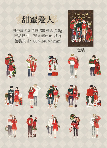 30sheets/pack Christmas Girl Stickers Aesthetic Stick Labels Decorative Diary Album Material Scrapbooking Supplies