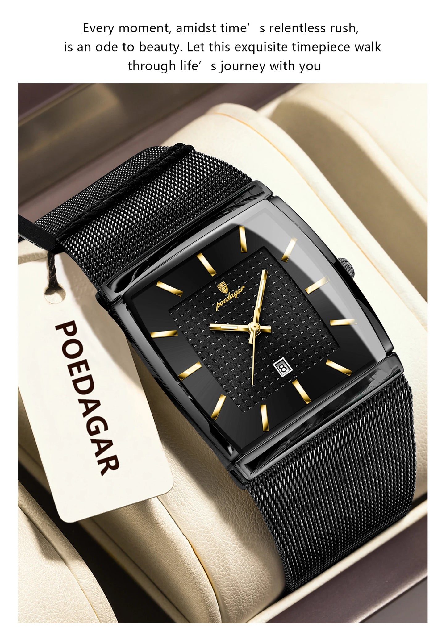 POEDAGAR Top Luxury Men Wristwatch Waterproof Luminous Stainless Steel Mesh Date Man Watch Fashion Business Quartz Men's Watches
