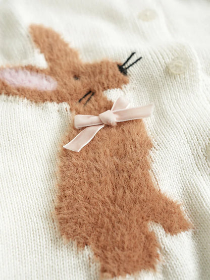 Baby Girls Embroidery Sweater Cardigan Autumn Fashion Cotton Floral Collar Kids Knitted Cardigan Rabbit Coat Outerwear Korean