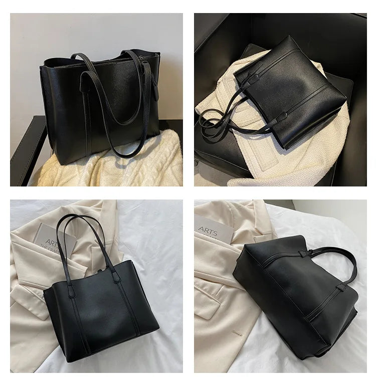 Large Capacity Women's Bag, New Soft Leather Tote Bag, Casual and Versatile Single Shoulder Bags for Woman Korean Style Handbags