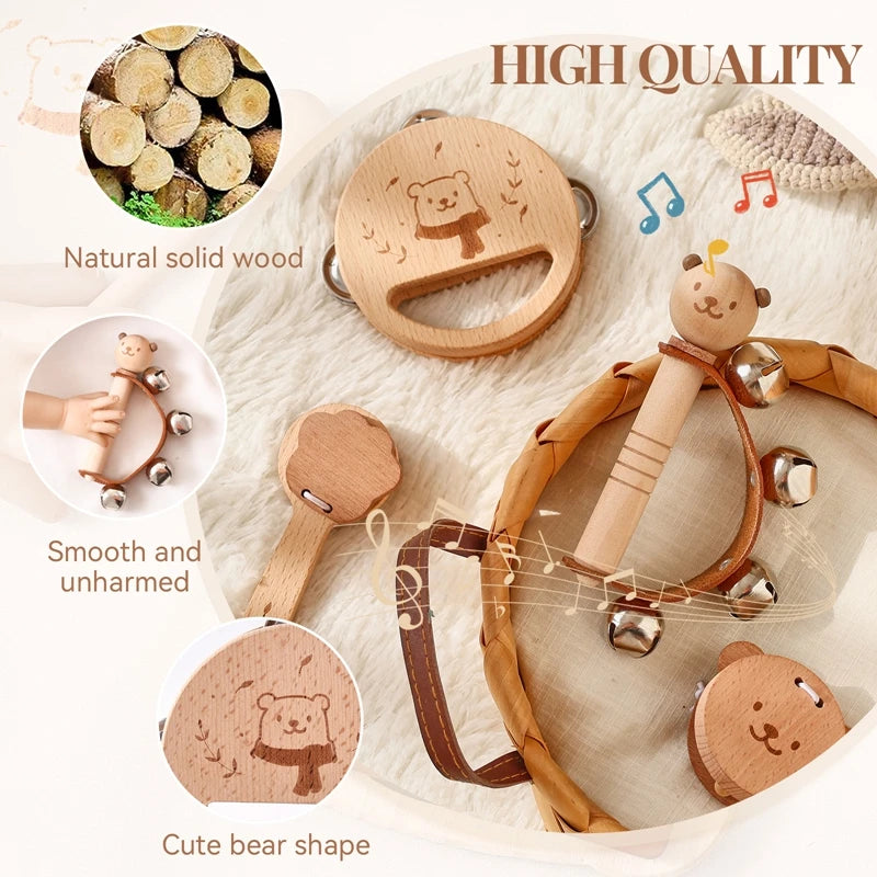 Children's Montessori Toys Baby Sensory Sound Stimulation Toy Baby's Musical Instrument Wooden Cartoon Animal Xylophone Toy Gift