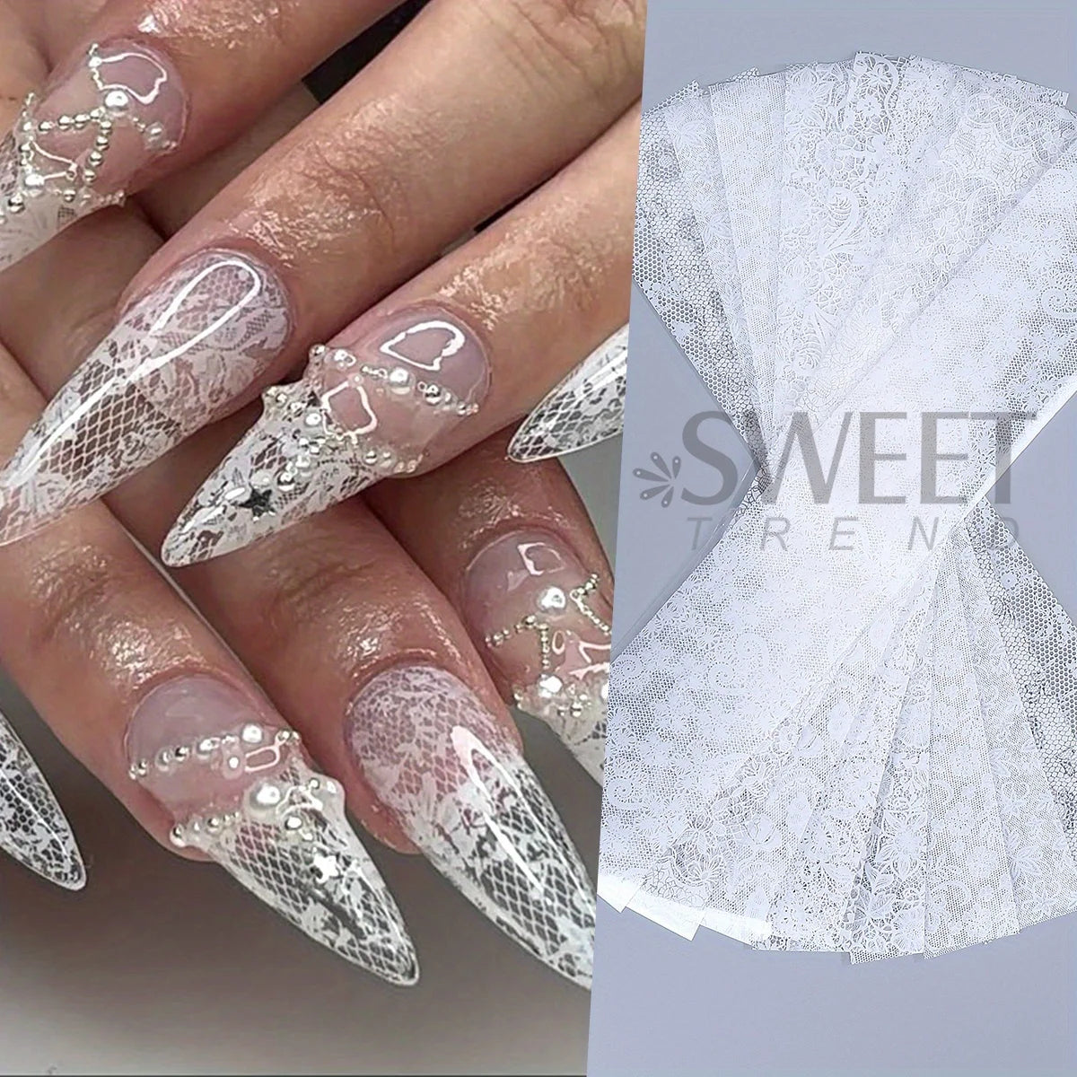 10/20pcs Elegant Black White Lace Flowers Nail Transfer Foils Fantasy Retro Floral Starry Sky Paper Sticker Manicure Accessories