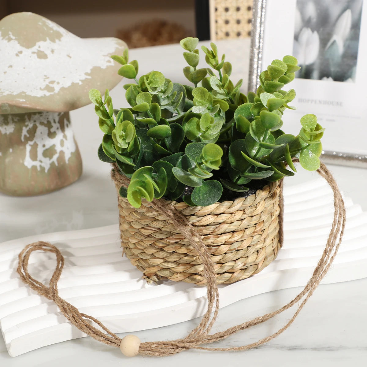 XIYA FLOWER Green Artificial Plants Eucalyptus Grass Woven Rosemary Potted Plants Grass Mound 40cm PE Material Home Decoration