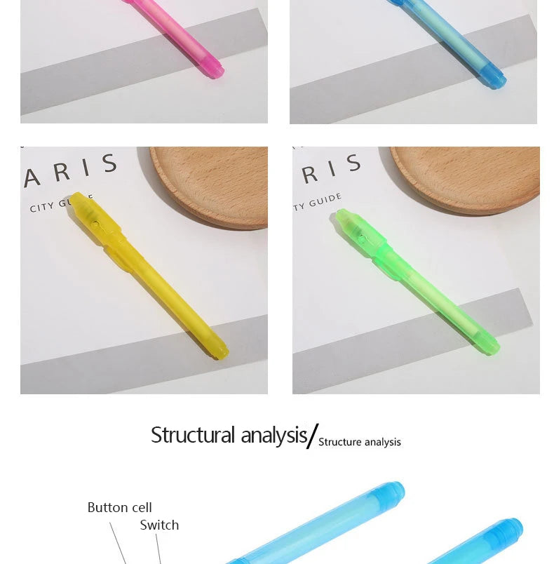 5Pcs 2 in 1 Luminous Light Invisible Ink Pen with UV Light Check Money Light Toy Kids Drawing Secret Magic Pens Fluorescent Pen