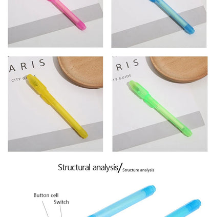 5Pcs 2 in 1 Luminous Light Invisible Ink Pen with UV Light Check Money Light Toy Kids Drawing Secret Magic Pens Fluorescent Pen
