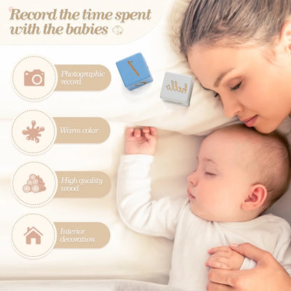 Baby Milestone Memorial Beech Wooden Blocks Quadrate Engraved Newborn Grow up Milestones Commemorate Block Photography Props