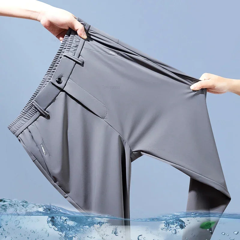 Ultra-thin Elastic Men's Casual Trousers Summer Quick-drying Ice Silk Slim Straight Business Solid Color Y2K Trousers Black Gray