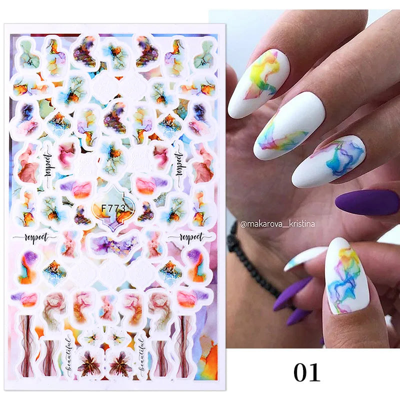 Black and White Love Flowers Line Art 3D Stickers Nail Decals Nail Art Accessories Butterfly Rose Nail Stickers Nail Sliders